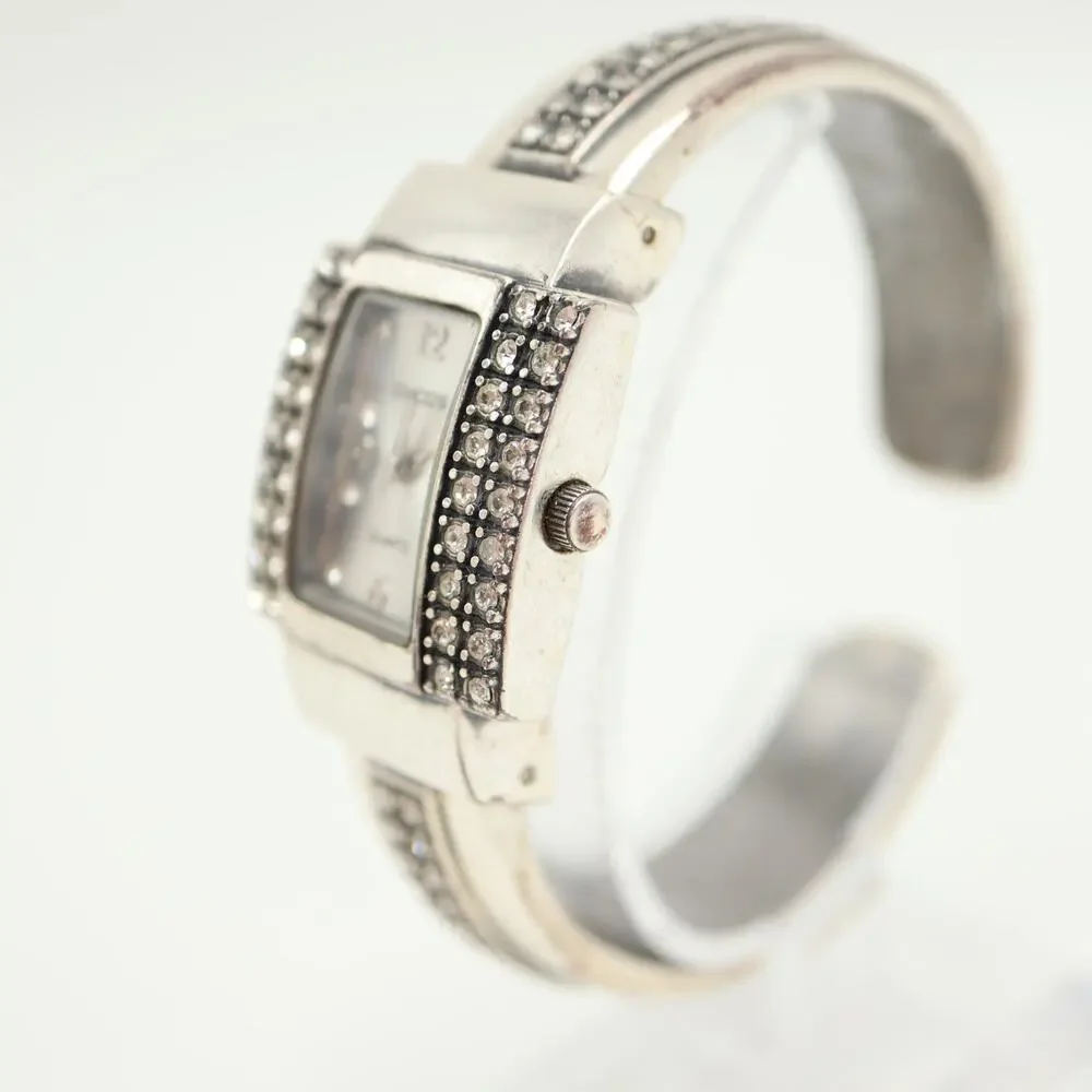 Chico's Silver Tone 24mm Square Jewel Cuff Womens Watch Metal w New Battery